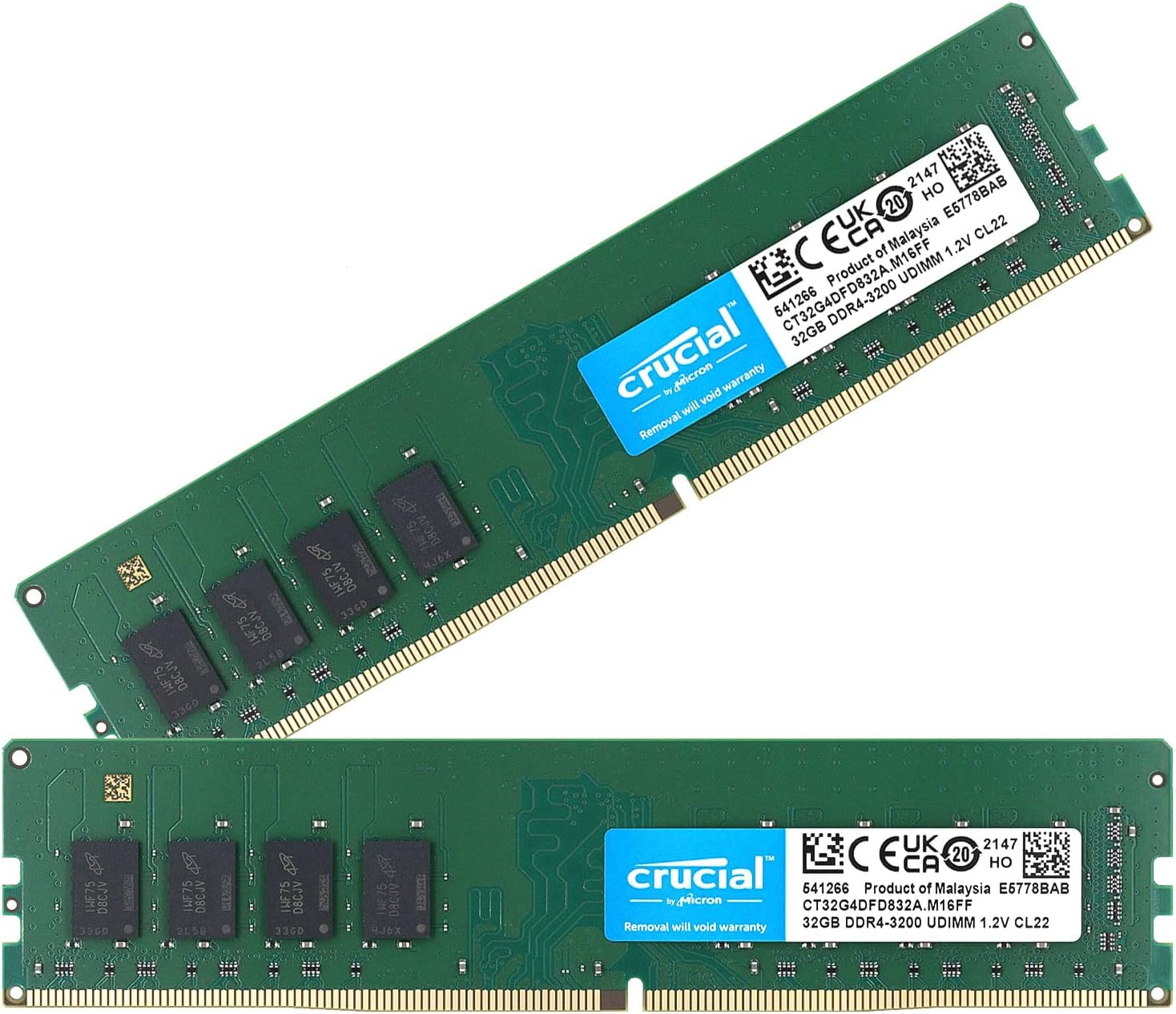 Crucial Memoria de escritorio PC4-25600 (DDR4-3200) 64GB (32GB x 2) UDIMM CT32G4DFD832A [importación paralela]