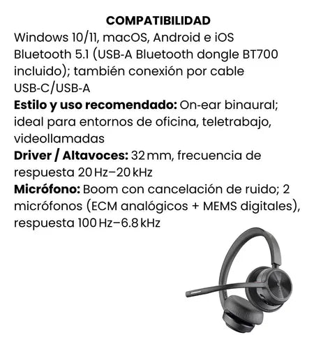 Diadema Hp Poly Voyager 4320 Microsoft Teams Certifie (Pregunta a nuestro asesor)