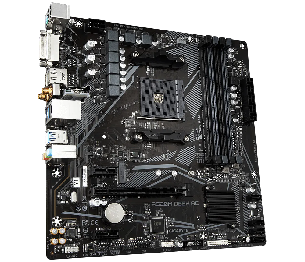 Placa base AMD A520 con solución Pure Digital VRM, audio de alta calidad, LAN para juegos GIGABYTE con administración de ancho de banda